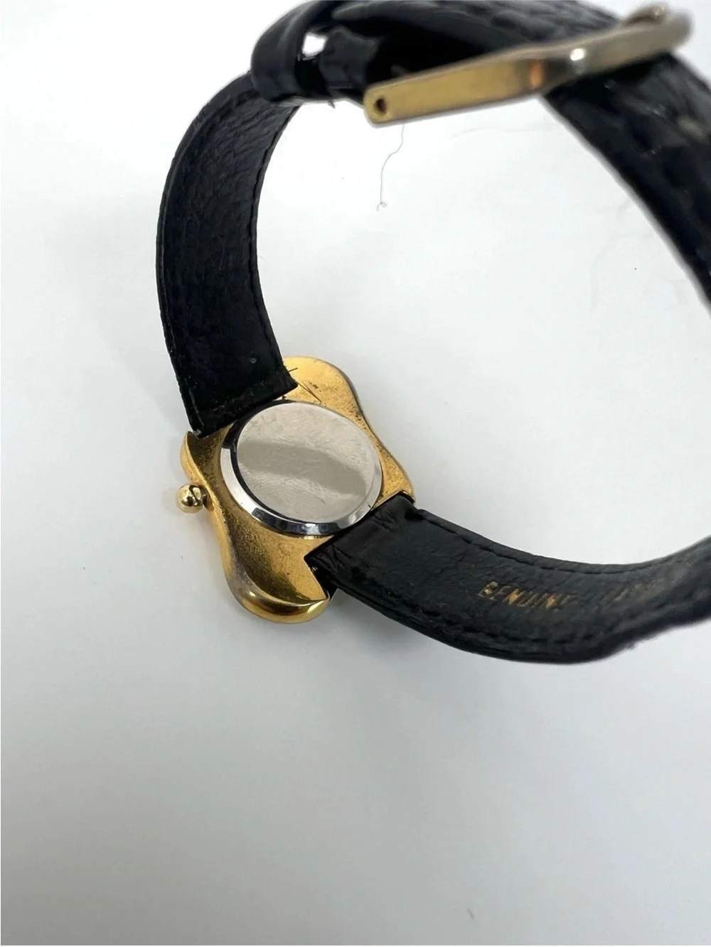 Shivas Gold-Tone Square Dial Watch with Black Leather Strap